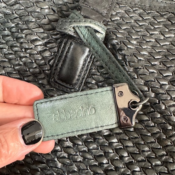 Abbacino Deep Teal Woven Leather Satchel Bag Large Top Handle Crossbody Boho - Picture 8 of 10